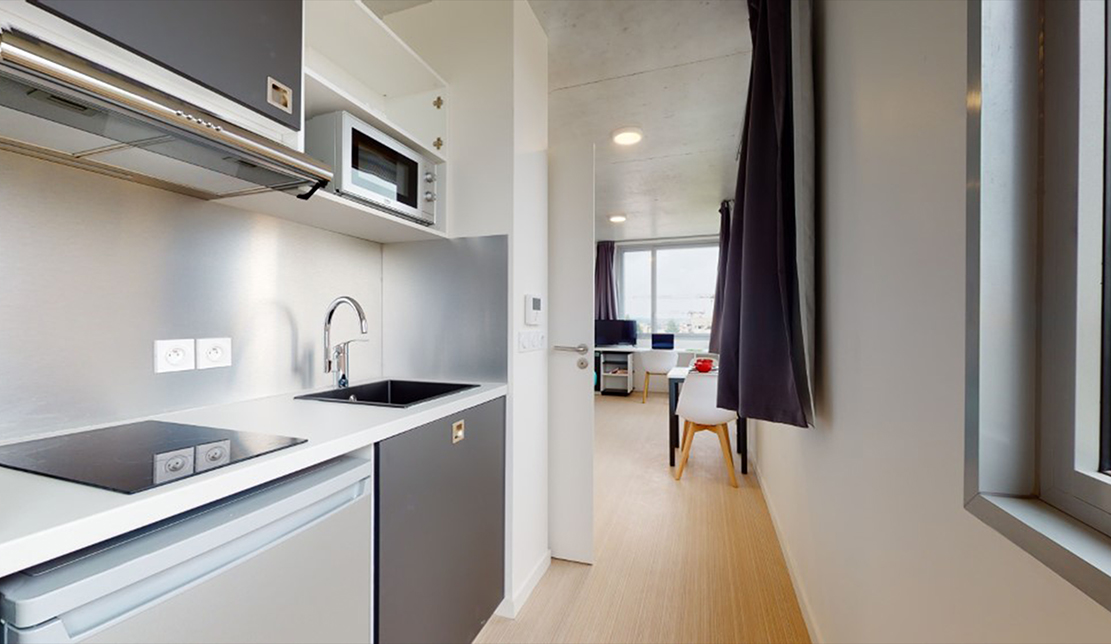 View of the kitchen in student accommodation